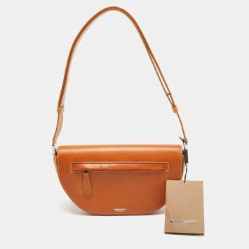 Pre Owned Burberry Pale Orange Leather Small Olympia Shoulder Bag