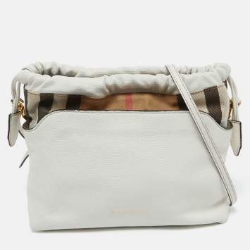 Pre Owned Burberry Off White/Beige House Check Canvas and Leather Little Crush Crossbody Bag