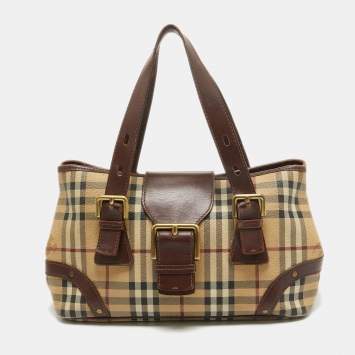 Pre Owned Burberry Beige Coated Canvas Leather Totes