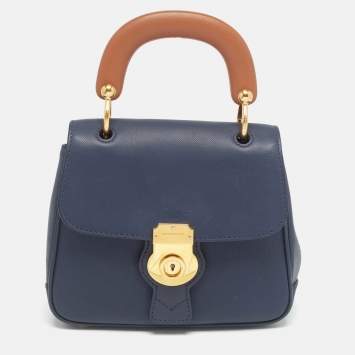 Pre Owned Burberry Navy Blue/Brown Leather DK88 Top Handle Bag