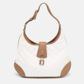 Pre Owned Burberry White/Brown Quilted Canvas and Leather Brooke Hobo