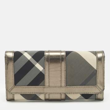 Pre Owned Burberry Metallic Nova check Nylon and Leather Penrose Continental Wallet