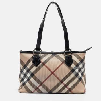 Pre Owned Burberry Black/Beige Nova Check PVC Regent Tote