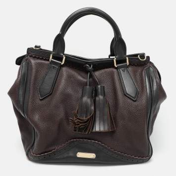 Pre Owned Burberry Brown/Black Leather Tassel Detail Satchel