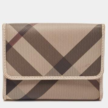 Pre Owned Burberry Grey Smoked Check PVC and Leather Trifold Wallet