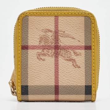 Pre Owned Burberry Beige/Yellow Haymarket Check PVC and Leather Coin Purse