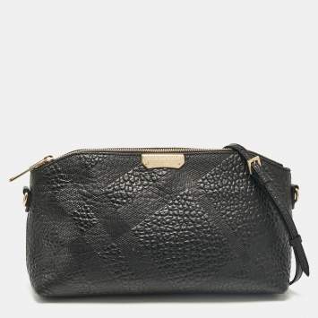 Pre Owned Burberry Black Embossed Check Leather Chichester Crossbody Bag