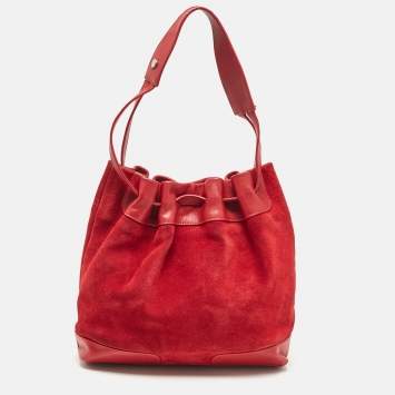 Pre Owned Burberry Red Suede and Leather Bucket Bag
