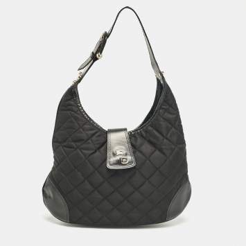 Pre Owned Burberry Black Quilted Nylon Brooke Hobo