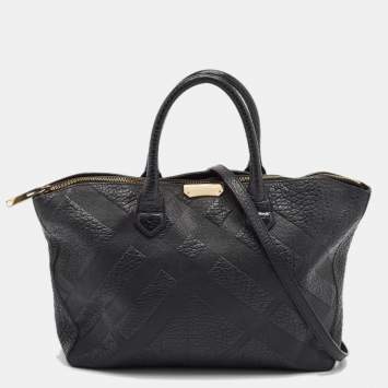 Pre Owned Burberry Black Check Embossed Leather Dewsbury Tote