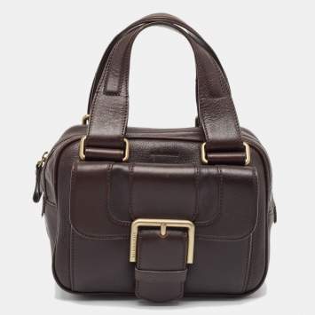 Pre Owned Burberry Choco Brown Leather Buckle Satchel
