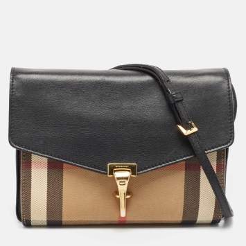 Pre Owned Burberry Black House Check Fabric and Leather Small Macken Crossbody Bag