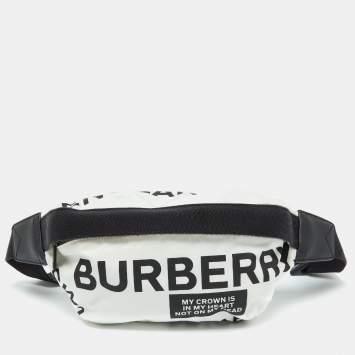 Pre Owned Burberry White Fabric Sonny Medium Logo Belt Bag