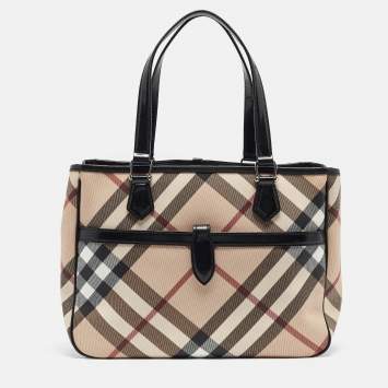 Pre Owned Burberry Black/Beige Super Nova Check Vinyl and Patent Leather Tote
