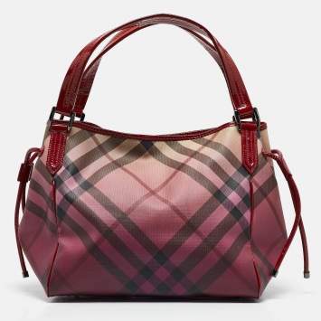 Pre Owned Burberry Burgundy Ombre Supernova Check PVC and Patent Leather Bilmore Tote