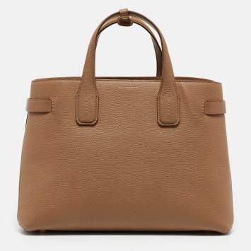 Pre Owned Burberry Beige House Check Canvas and Leather Medium Banner Tote
