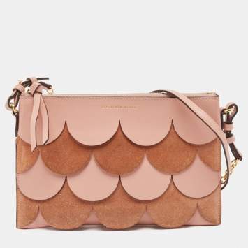 Pre Owned Burberry Pink Leather and Suede Peyton Scalloped Crossbody Bag