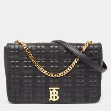 Pre Owned Burberry Black Quilted Leather Lola Flap Shoulder Bag