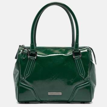 Pre Owned Burberry Green Check Embossed Patent Leather Anford Satchel