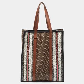 Pre Owned Burberry Bridle Brown Coated Canvas Medium TB Book Tote