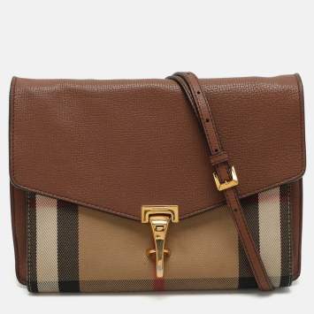 Pre Owned Burberry Brown Canvas and Leather Small Macken Crossbody Bag