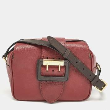 Pre Owned Burberry Burgundy Leather  Small Medley Buckle Crossbody Bag