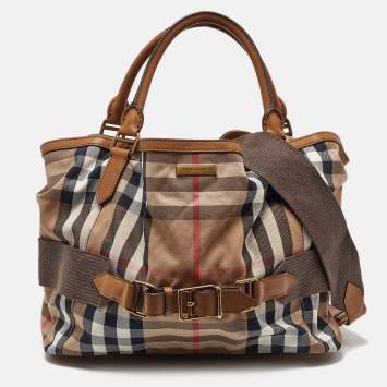 Pre Owned Burberry Beige/Brown House Check Canvas and Leather Aurelia Tote