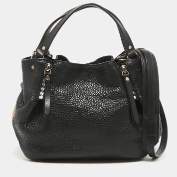 Pre Owned Burberry Black/Beige House Check Canvas and Leather Maidstone Tote