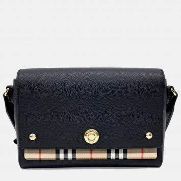Pre Owned Burberry Black Leather Burberry Note Crossbody Bag