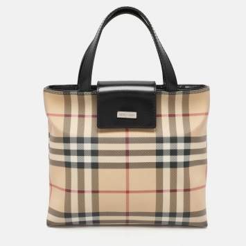 Pre Owned Burberry Beige/Black PVC and Leather Tote