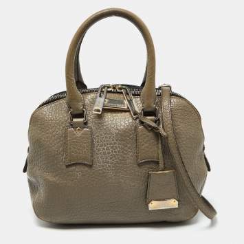 Pre Owned Burberry Taupe Grey Grain Leather Small Orchard Bowler Bag