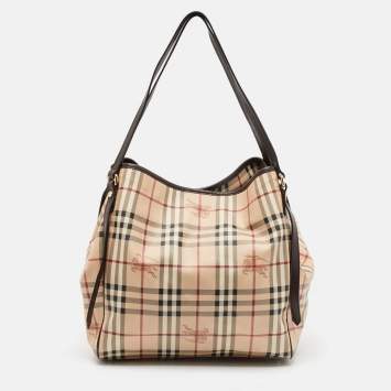Pre Owned Burberry Brown/Beige Haymarket Coated Canvas and Leather Canterbury Tote