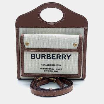 Pre Owned Burberry Beige Brown Canvas and Leather pocket mini bag