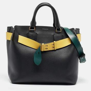 Pre Owned Burberry Black/Yellow Leather Medium Belt Tote