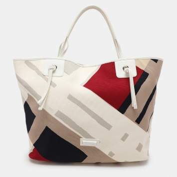 Pre Owned Burberry Multicolor Canvas and Leather Shopper Tote