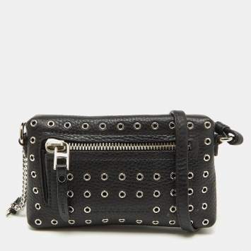 Pre Owned Burberry Black Leather Eyelet Crossbody Bag
