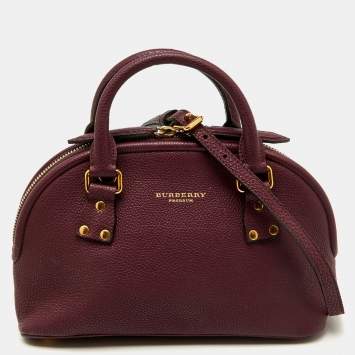 Pre Owned Burberry Plum Purple Leather Orchard Zip Satchel