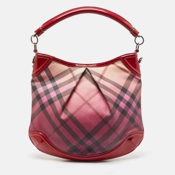 Pre Owned Burberry Burgundy Ombre Nova Pop Check PVC and Patent Leather Craigwell Hobo
