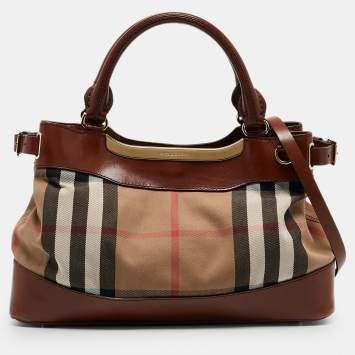 Pre Owned Burberry Brown/Beige House Check Canvas and Leather Hepburn Shoulder Bag