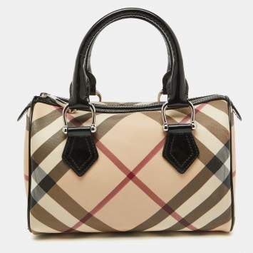 Pre Owned Burberry Beige/Black Nova Check PVC and Leather Chester Boston Bag