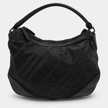 Pre Owned Burberry Black Check Nylon and Leather Maskell Hobo