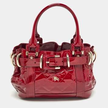 Pre Owned Burberry Red Quilted Patent Leather Baby Beaton Tote