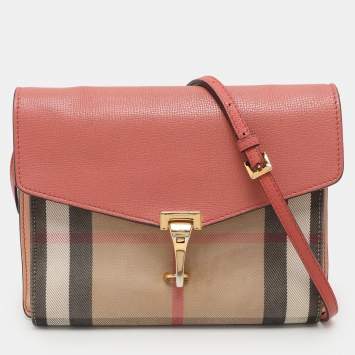 Pre Owned Burberry Pink House Check Canvas and Leather Macken Crossbody Bag