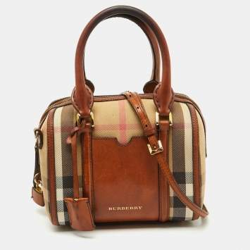 Pre Owned Burberry Beige/Brown House Check Canvas and Leather Alchester Satchel
