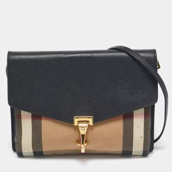 Pre Owned Burberry Black Leather and Fabric Small Macken Crossbody Bag