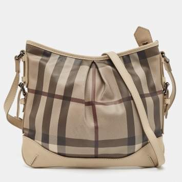 Pre Owned Burberry Beige Smoke Check PVC and Leather Hartham Crossbody Bag