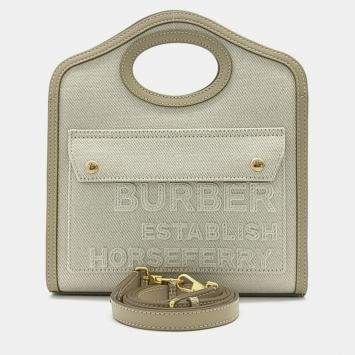 Pre Owned Burberry Beige Canvas and Leather pocket mini bag