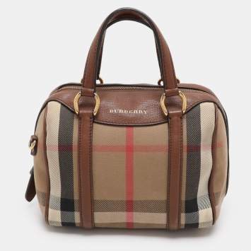 Pre Owned Burberry Beige/Brown Canvas and Leather Small Alchester Bowler Bag