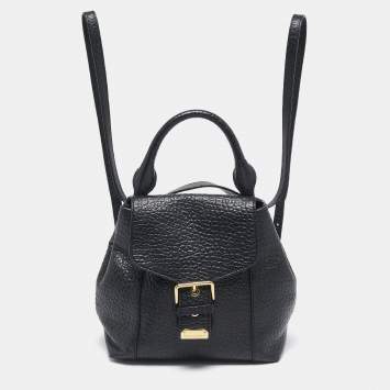 Pre Owned Burberry Black Pebbled Leather Small Belmont Backpack
