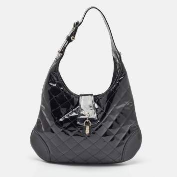 Pre Owned Burberry Black Quilted Patent Leather Brooke Hobo